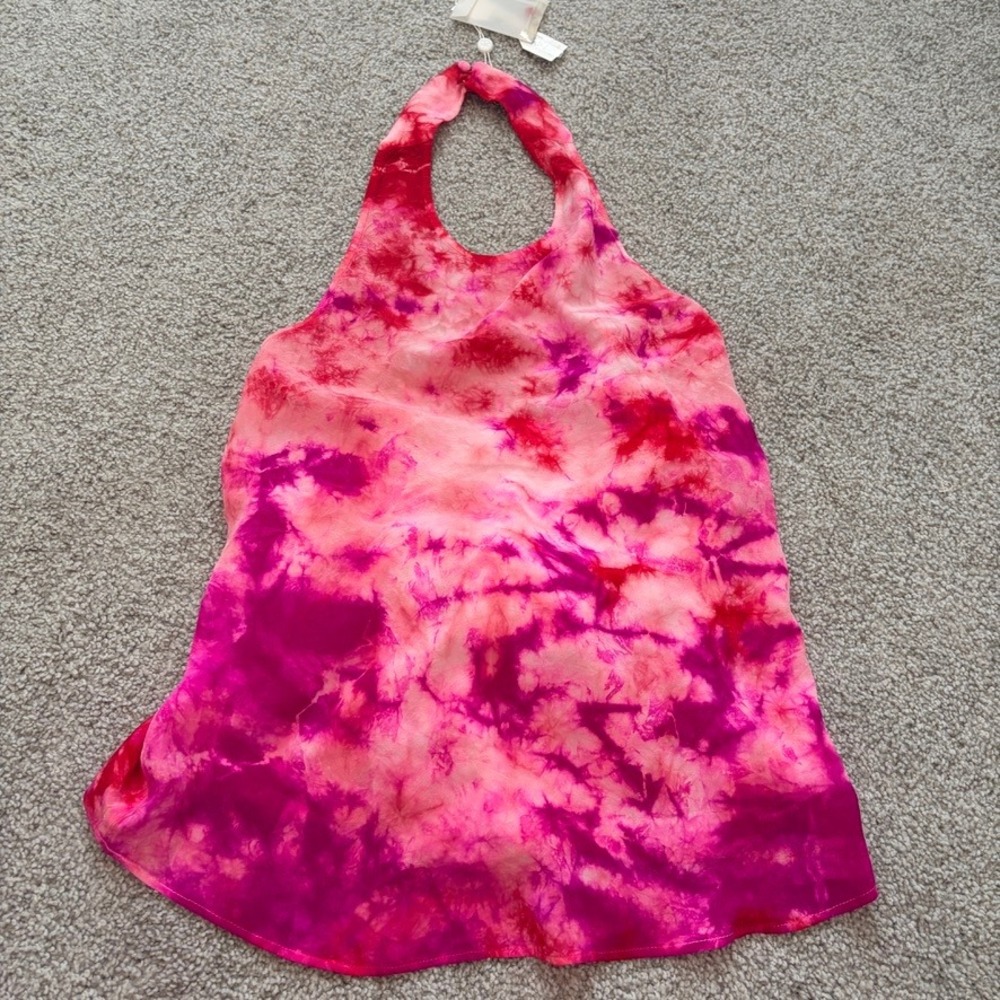 Trina Turk Blaze Top NWT Womens S Pink Tie Dye Silk Luxury Resortwear Preppy